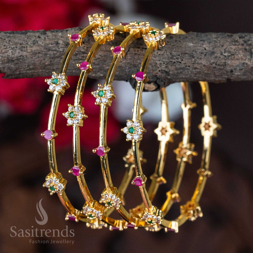 Micro Plated AD Bangles Set with Multi-Color American Diamond Stones – A Luxurious and Exquisite Jewellery Piece for Women - Sasitrends