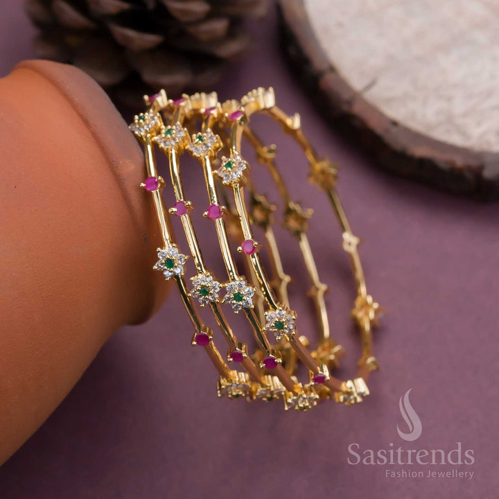 One Gram Micro Plated AD Bangles Set with Multi-Color American Diamond Stones – A Glamorous and Royal Jewellery Design for Women - Sasitrends