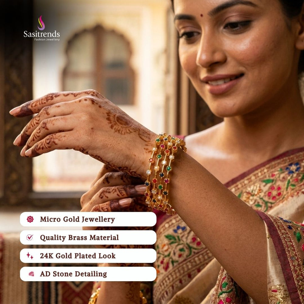 Guaranteed Micro gold plated AD stone bangles model image - Sasitrends