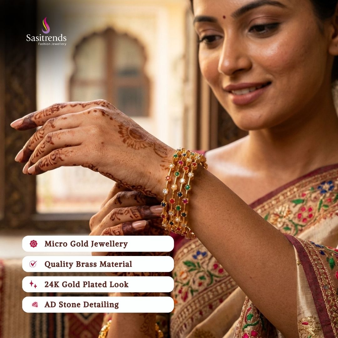 Guaranteed Micro gold plated AD stone bangles model image - Sasitrends
