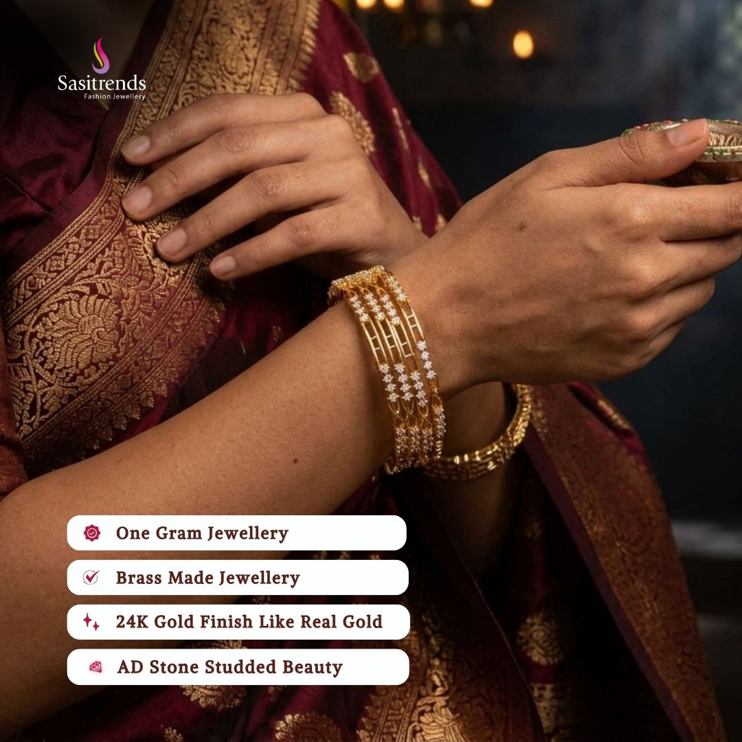 Guaranteed Micro gold plated AD stone bangles model image - Sasitrends