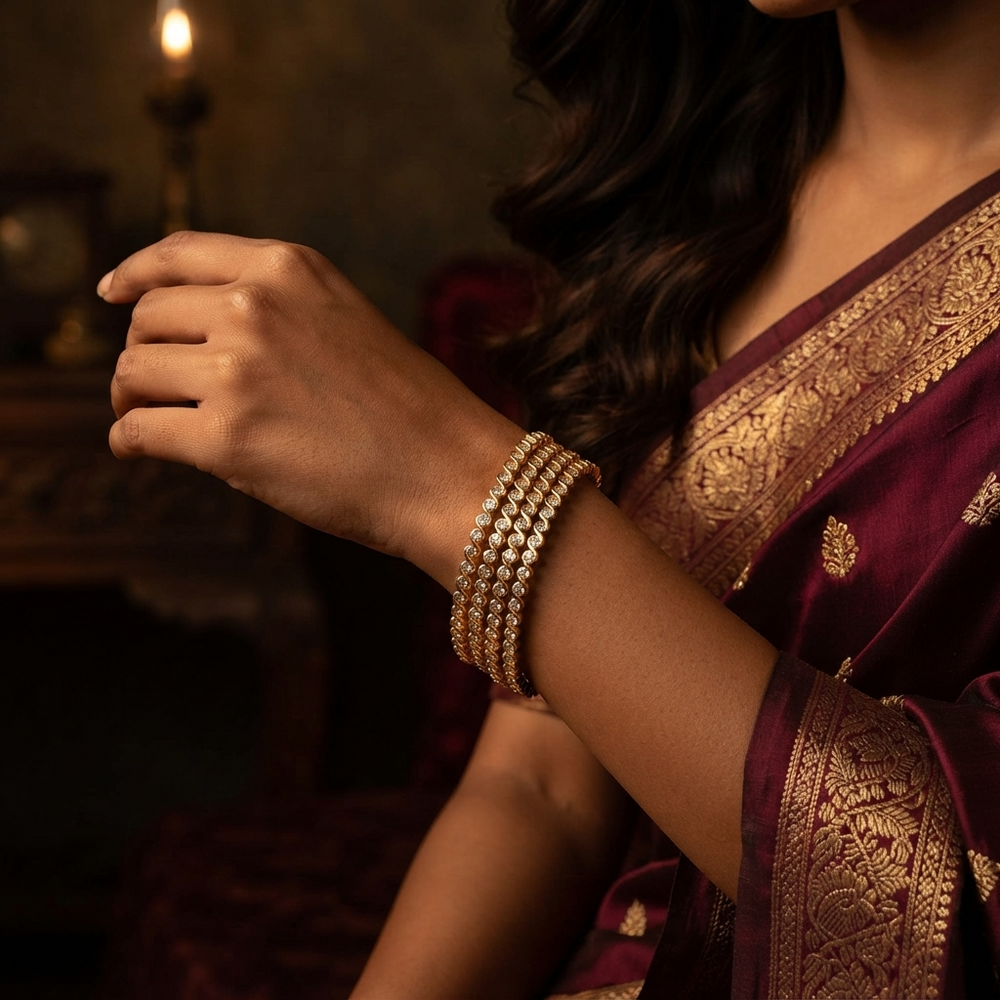 Guaranteed Micro gold plated AD stone bangles model image - Sasitrends