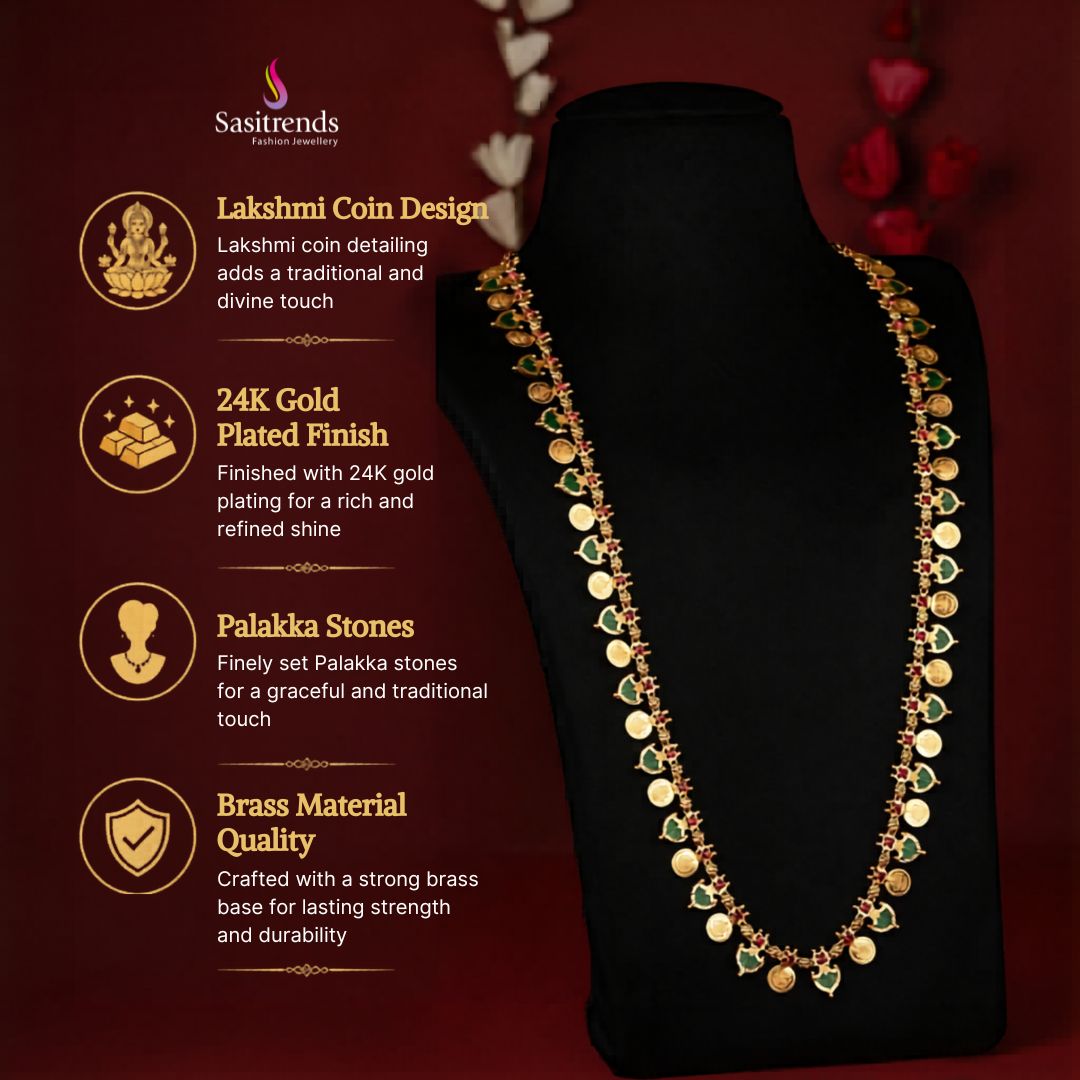 Micro Gold Plated Long coin palakka necklace - Sasitrends
