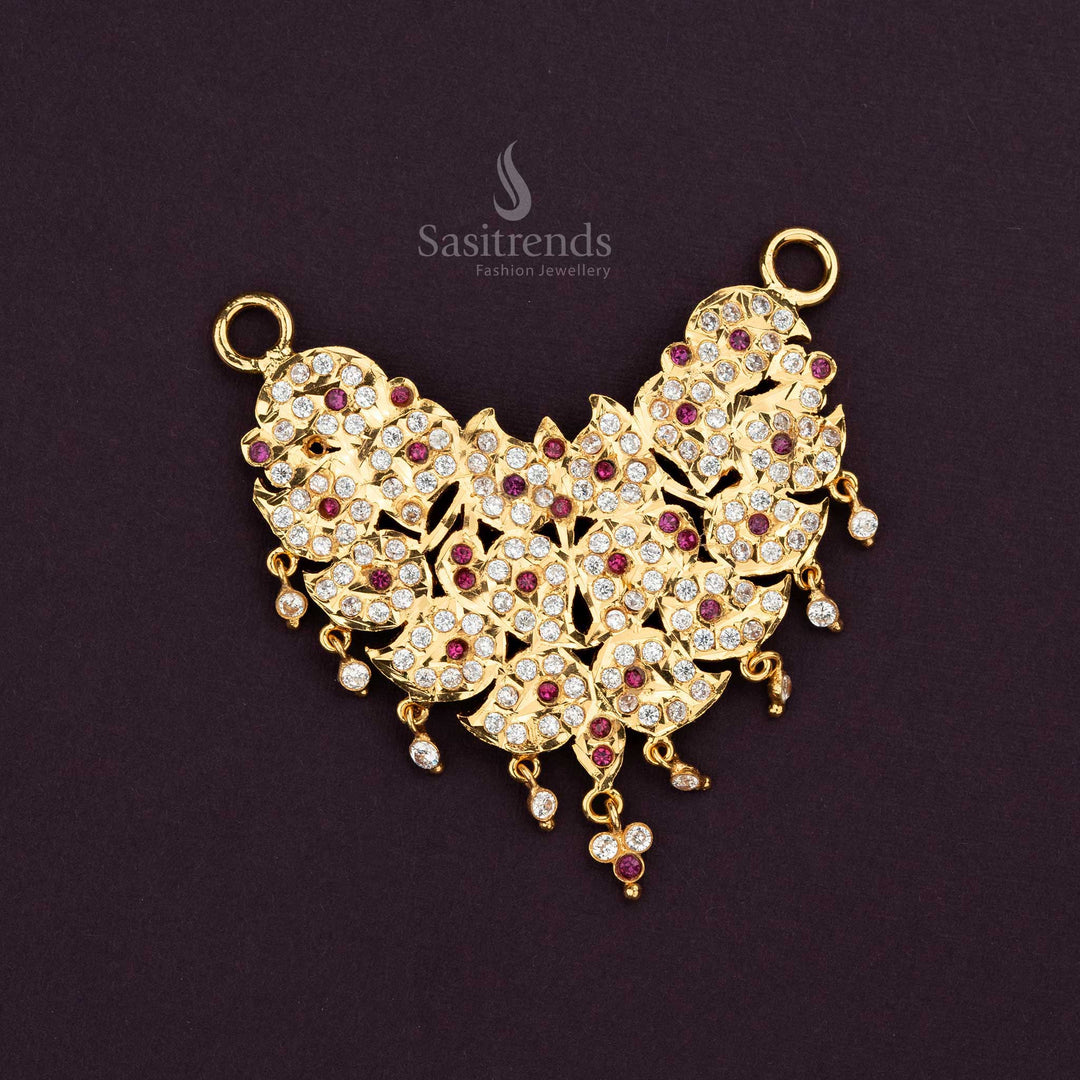 High-Quality Impon Addigai Micro Gold Plated Pendant with Heart Motif and Symmetrical Stones - Sasitrends