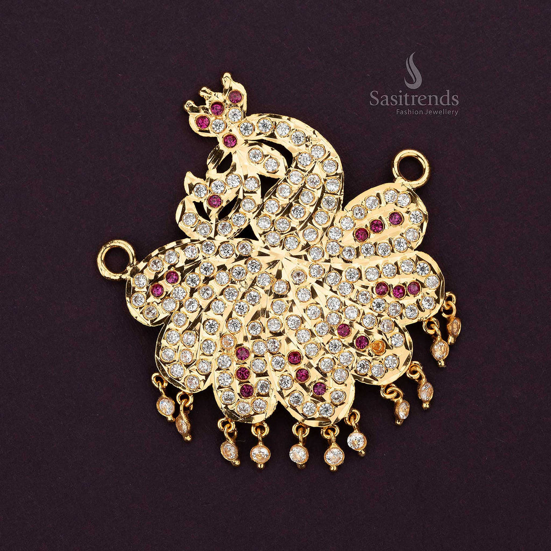 Premium Impon Addigai Micro Gold Plated Peacock Pendant with Intricate Feathered Design - Sasitrends