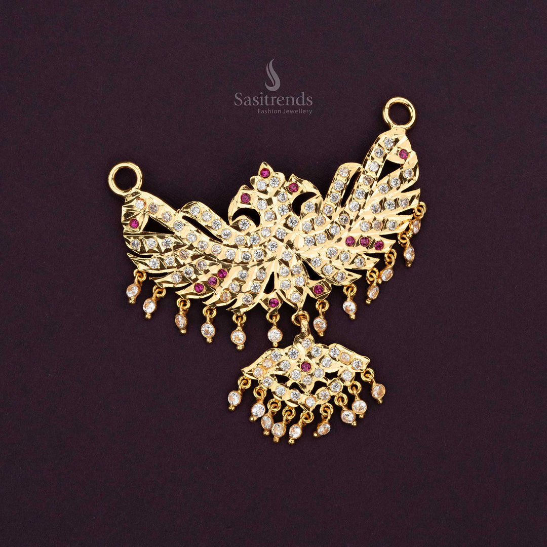 High-Quality Impon Addigai Micro Gold Plated Pendant with Twin-Peacock Motif and Cascading Drop - Sasitrends