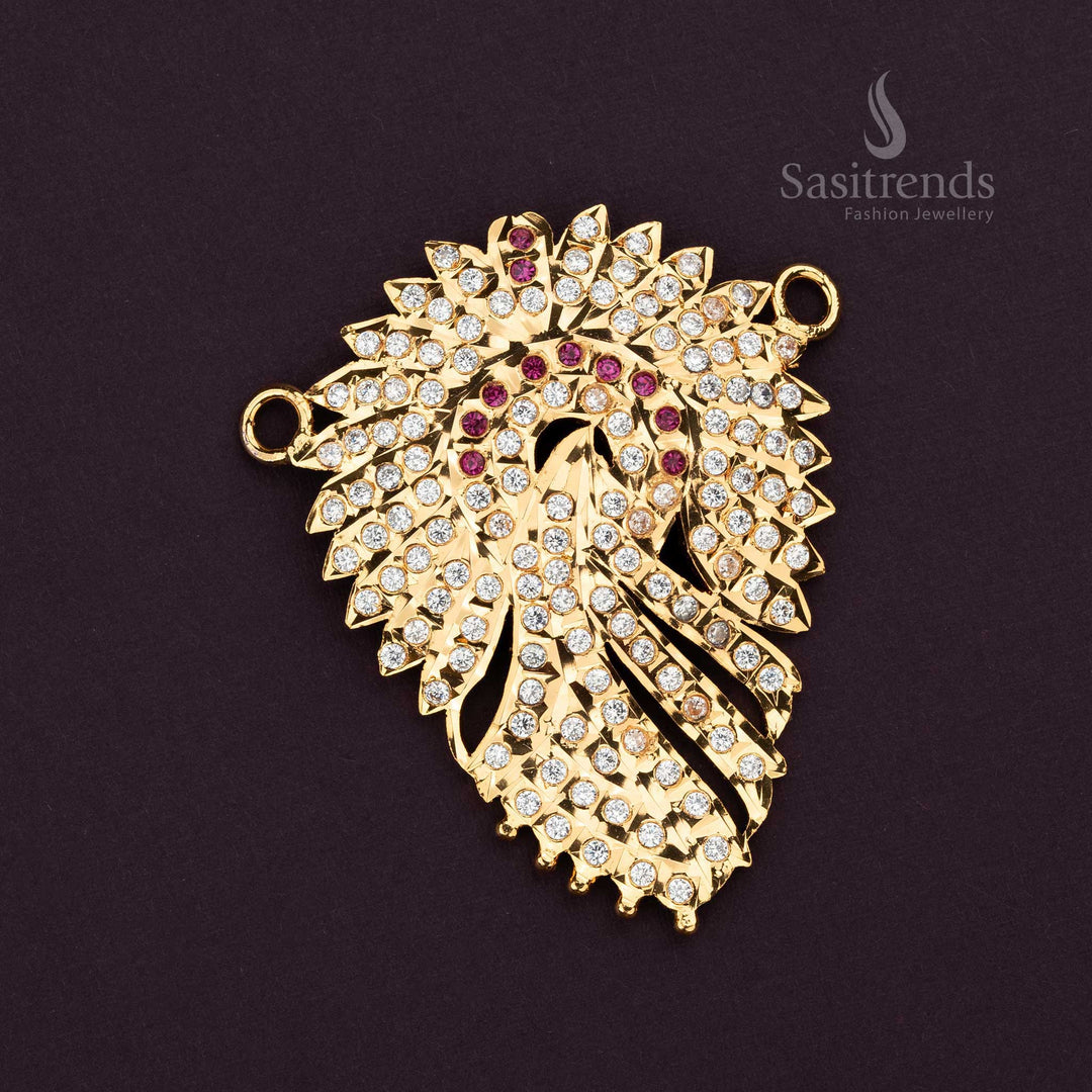 High-Quality Impon Addigai Micro Gold Plated Pendant with Leaf-Inspired Motif and AD Stones - Sasitrends