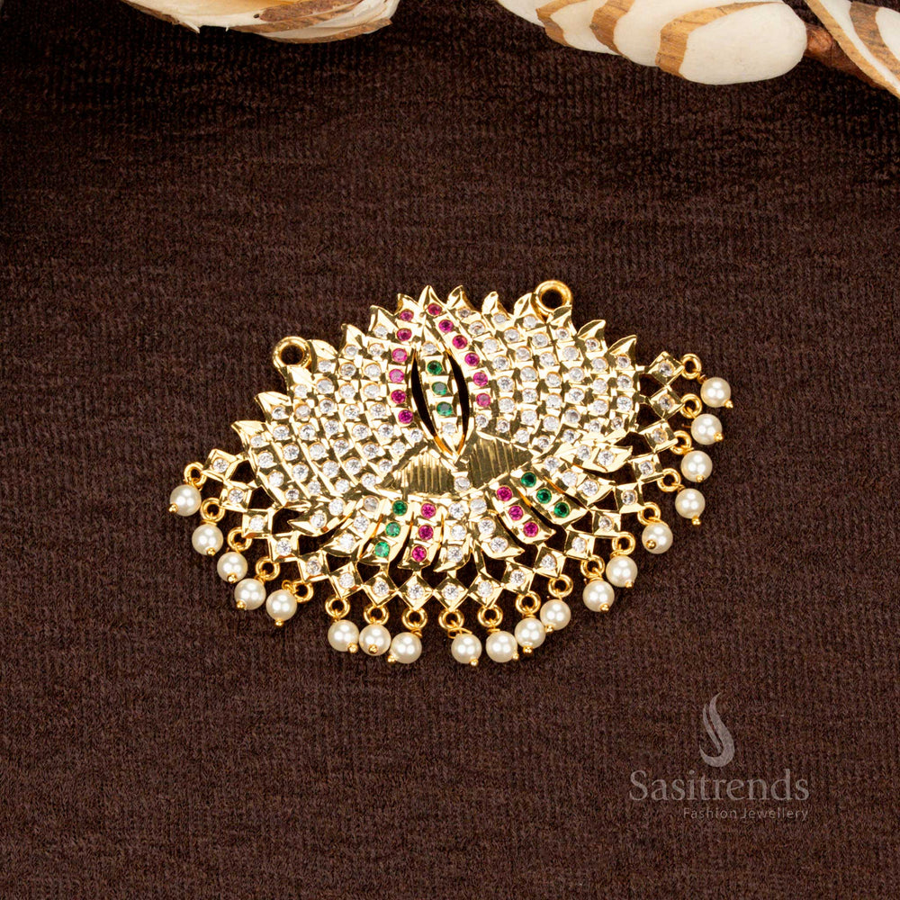 Premium Traditional Impon Addigai Micro Gold Plated Lotus Dollar with Pearl Embellishments – Sasitrends - Sasitrends