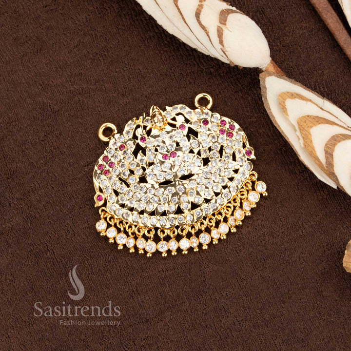 Premium Impon Addigai Micro Gold Plated Lakshmi Pendant with AD Stones – Semi-Circular Divine Design, Traditional & Festive Wear, Guaranteed One Gram, Look Like Real Gold - Sasitrends