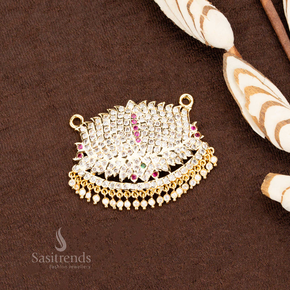 Impon Addigai Gold Plated Pendant with Lotus Motif and Layered AD Stone Petals - Sasitrends