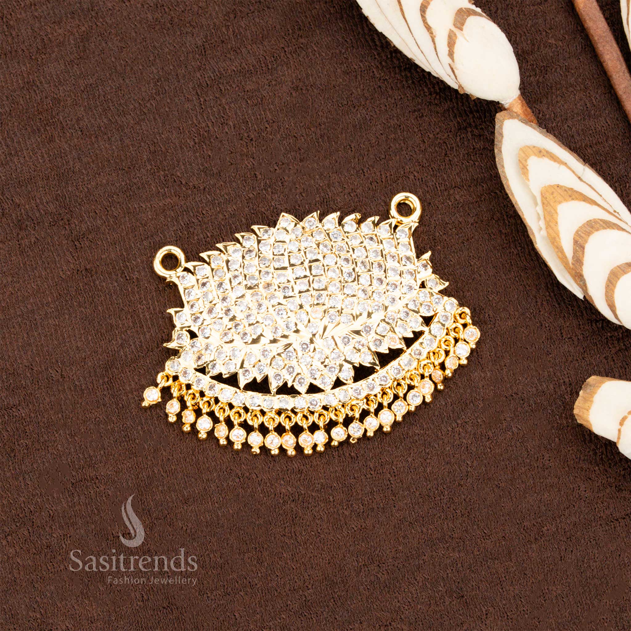 Premium Impon Addigai Pendant Featuring Structured Lotus Petals and Stone Detailing - Sasitrends