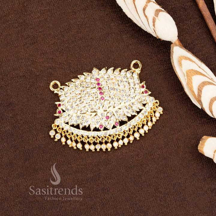 Traditional Lotus Design Pendant in Micro Gold – Festive Wear with Hanging Beads - Sasitrends