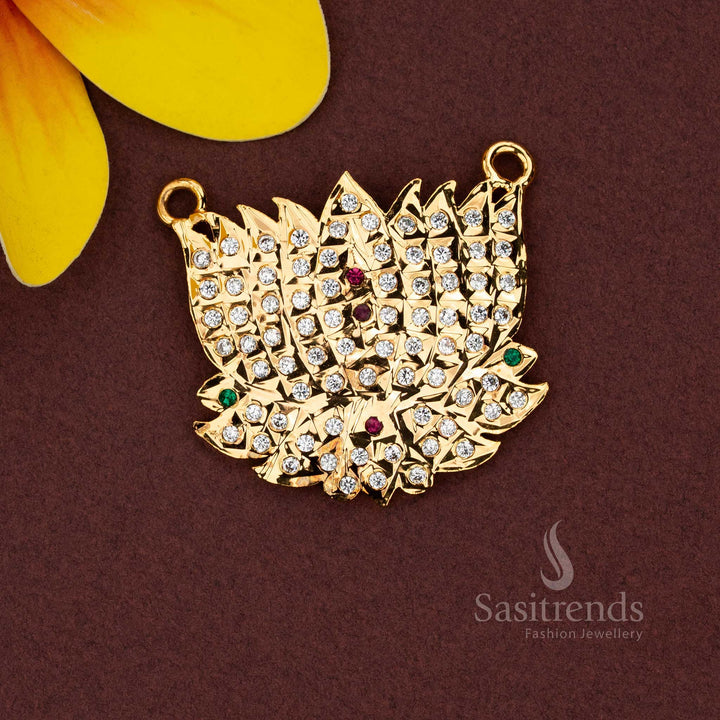 Traditional Impon AD dollar pendant featuring Lotus motif with micro gold plating for wedding wear Sasitrends