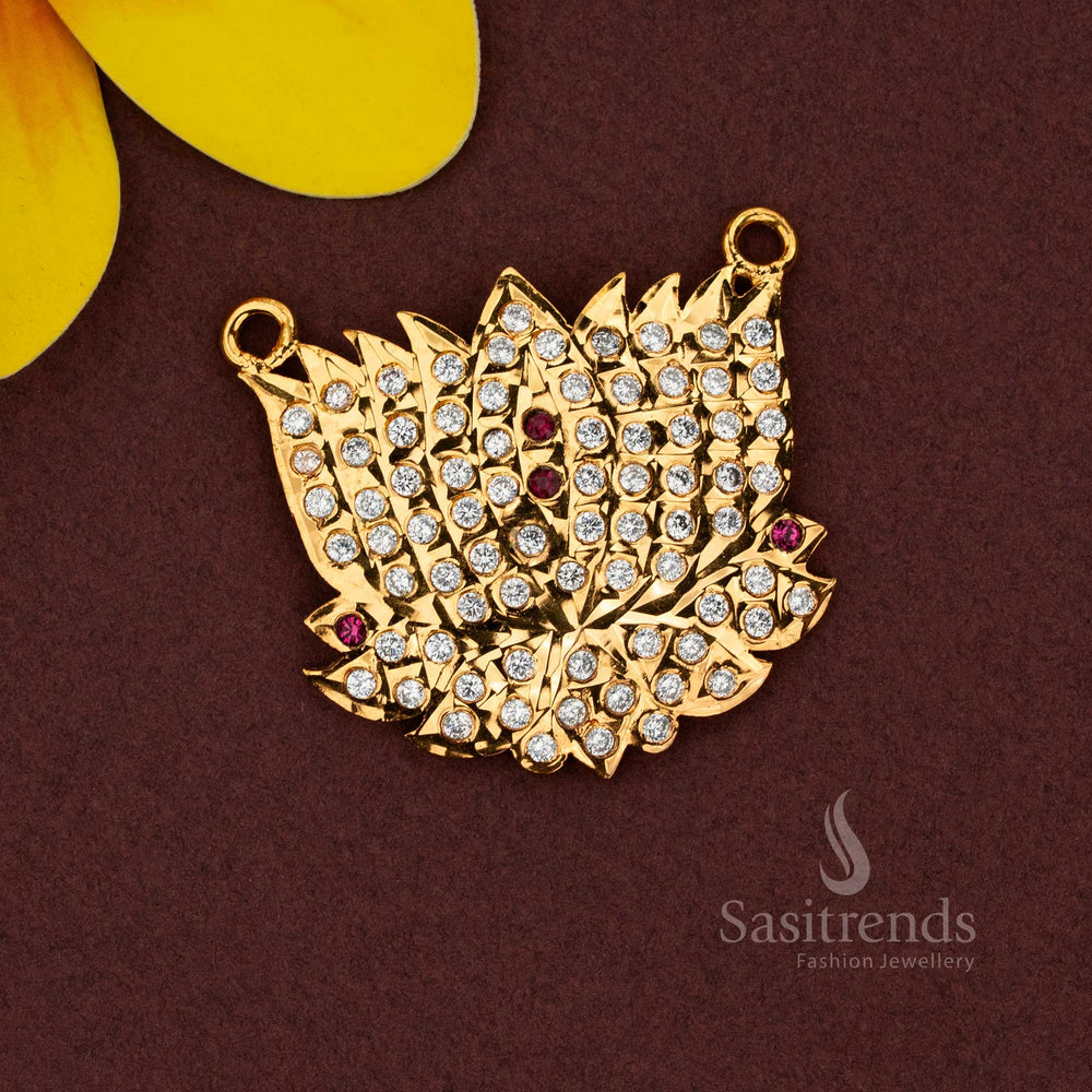 Guaranteed shine Impon Lotus pendant with AD stones for festive temple styling Sasitrends 