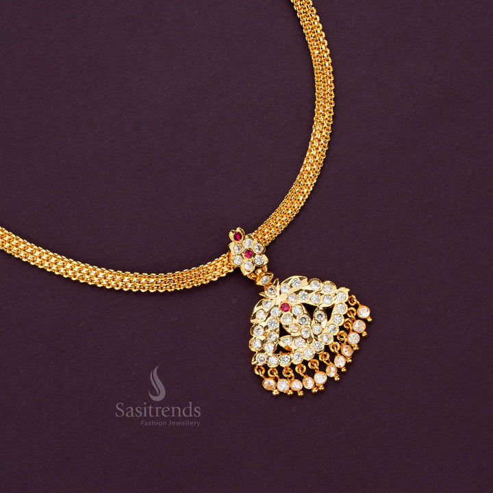 Elegant Traditional Micro Gold Plated Attigai Necklace with American Diamond Stones 