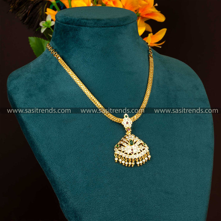 Elegant Traditional Gold Plated Attigai Necklace with American Diamond Stones | Sasitrends - Sasitrends