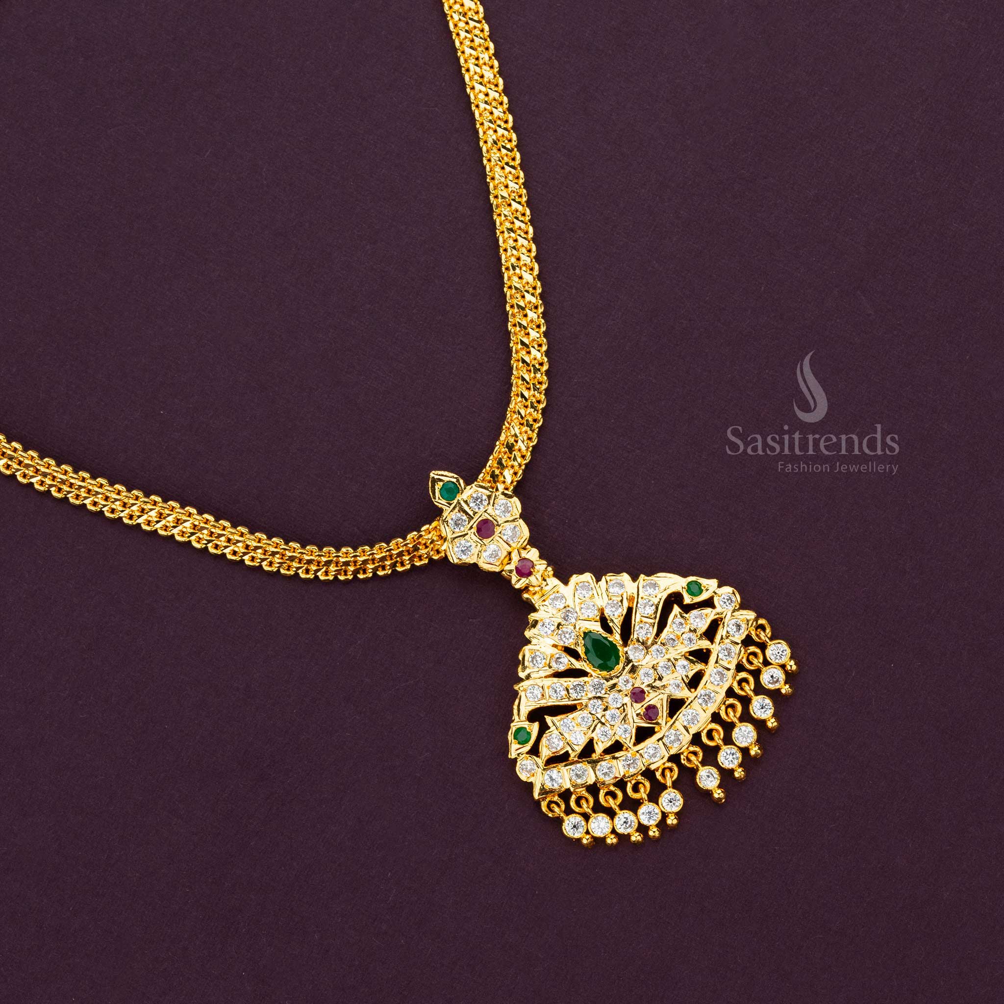 Elegant Traditional One Gold Plated Attigai Necklace with American Diamond Stones