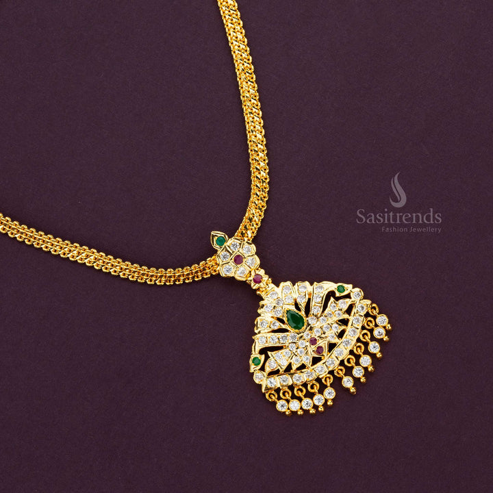 Elegant Traditional One Gold Plated Attigai Necklace with American Diamond Stones