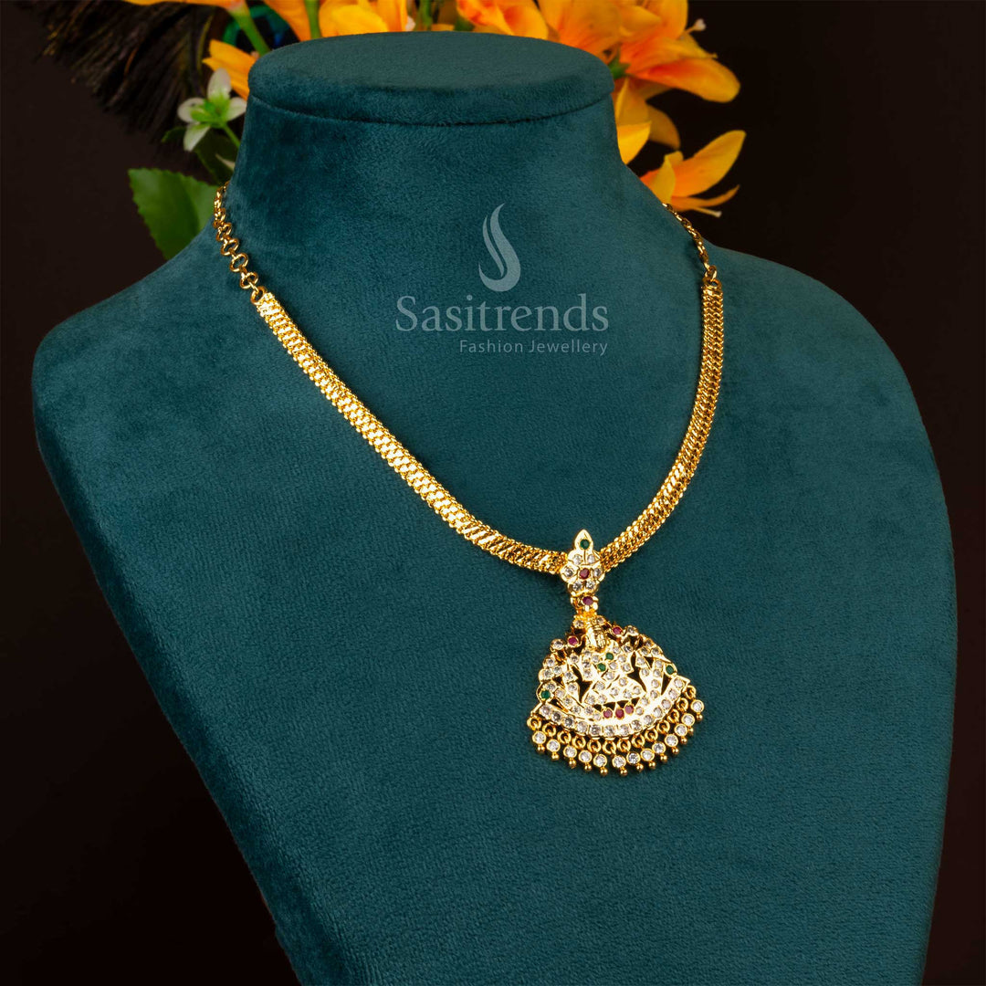 Elegant Traditional Gold Plated Attigai Necklace with American Diamond Stones Sasitrends