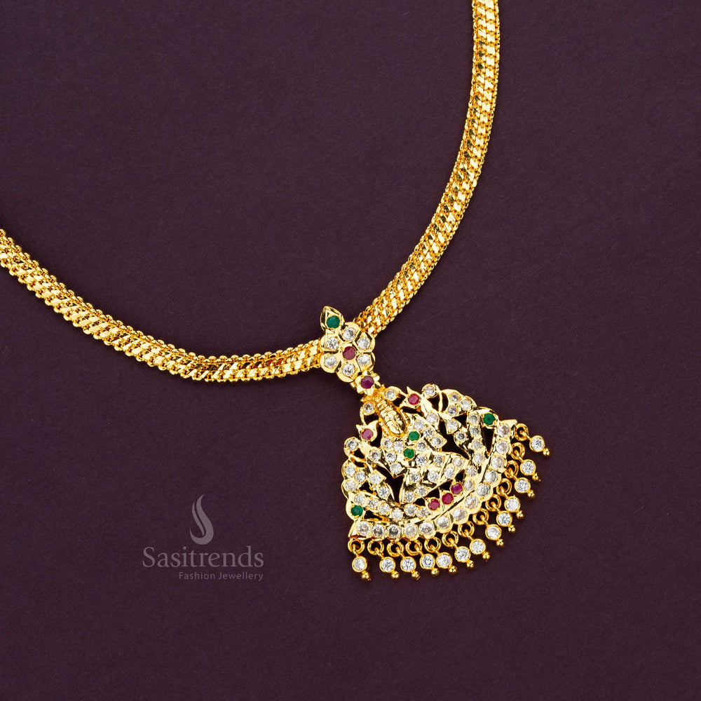Elegant Traditional Gold Plated Attigai Necklace with American Diamond Stones