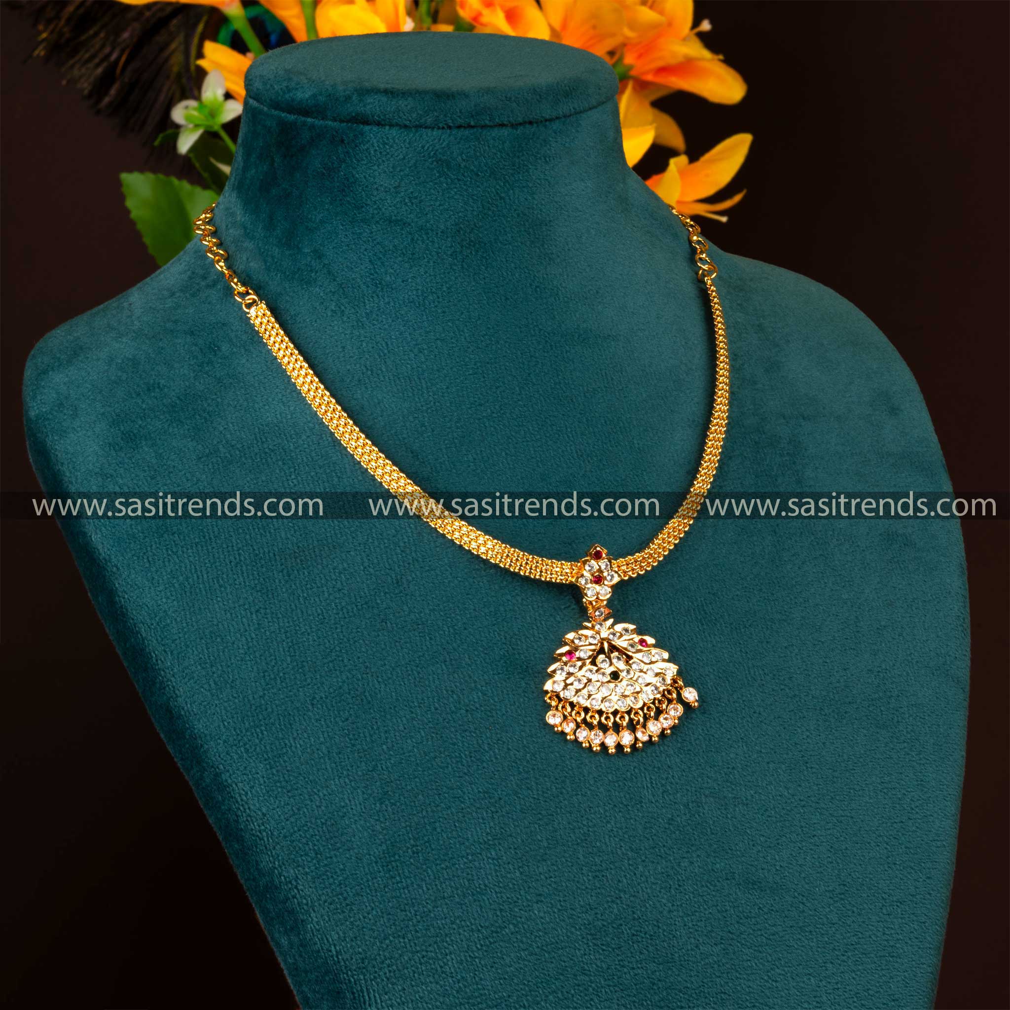 Elegant Traditional Gold Plated Attigai Necklace with American Diamond ...