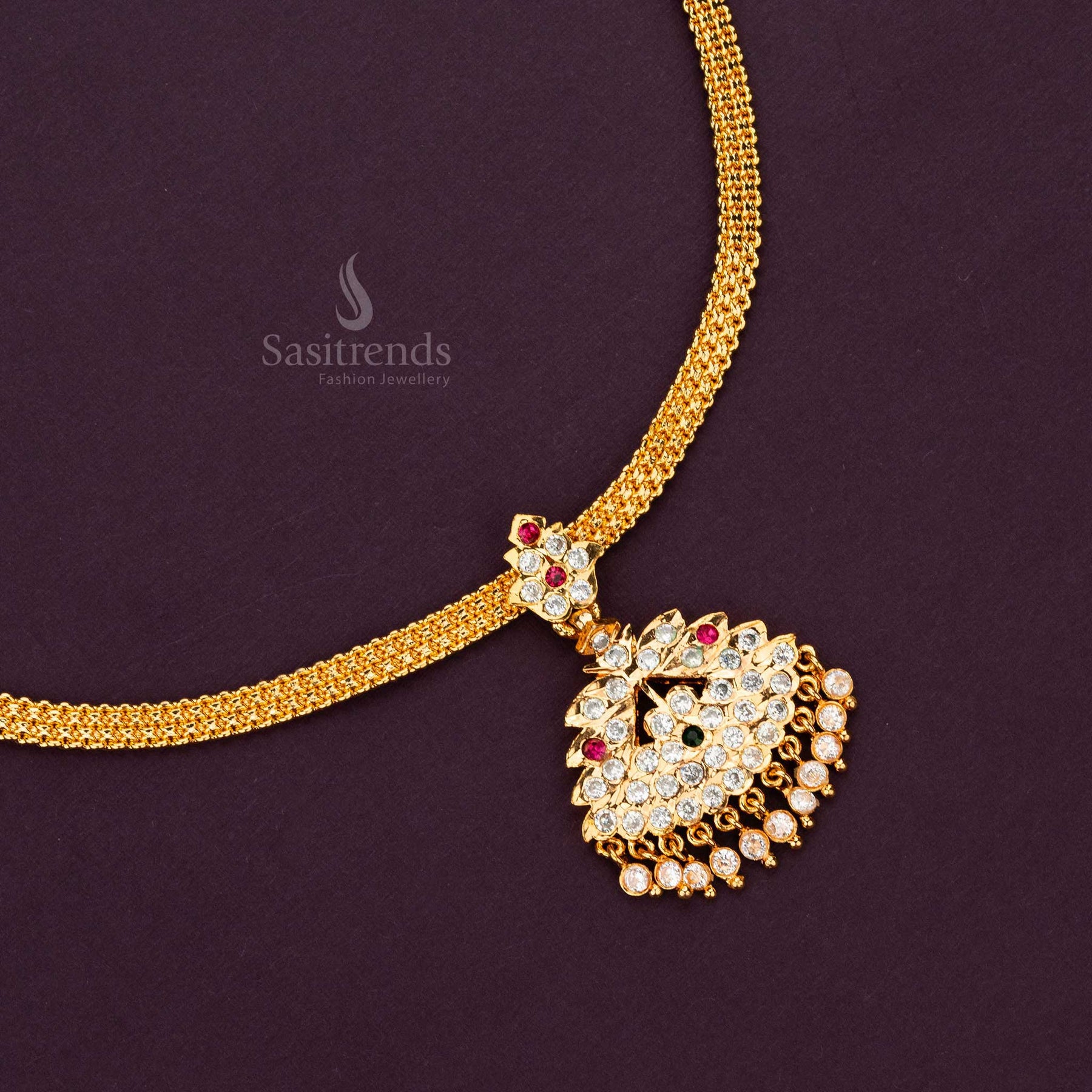 Addigai Design Gold Plated Attigai Necklace with AD Stones for Traditional Elegance ...