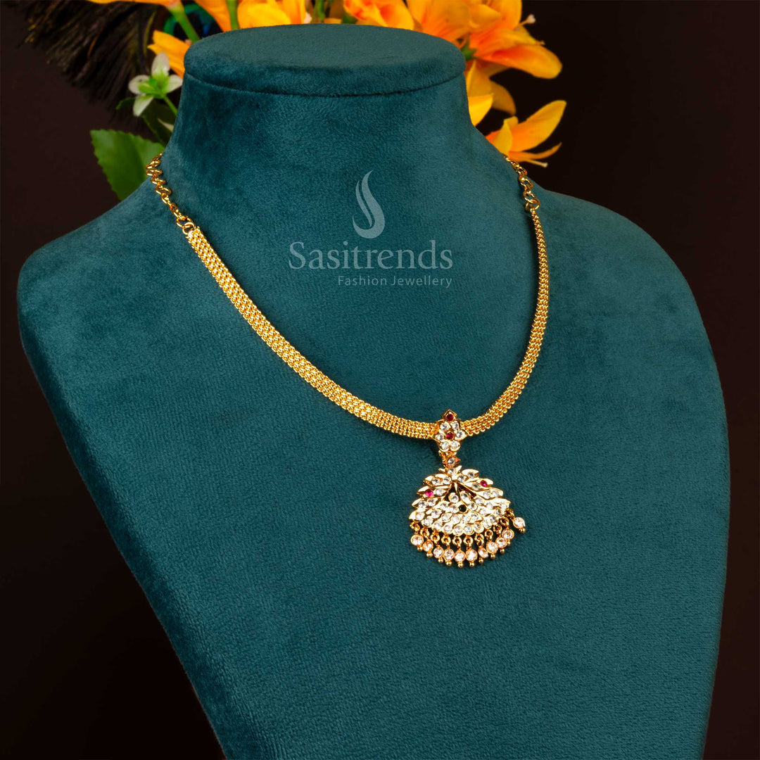 Elegant Traditional Gold Plated Attigai Necklace with American Diamond  Stones Sasitrends