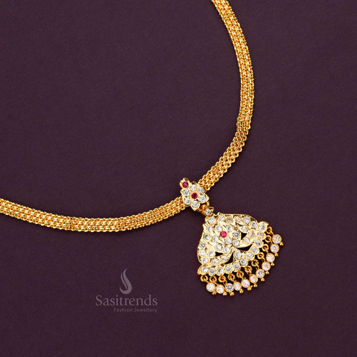 Traditional Micro Gold Plated Attigai Necklace with American Diamond Stones