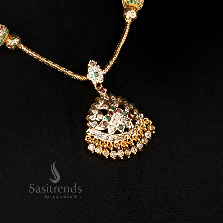 Guaranteed Impon addigai micro gold multi AD stone necklace with fan-layered AD stone pendant structure - Sasitrends