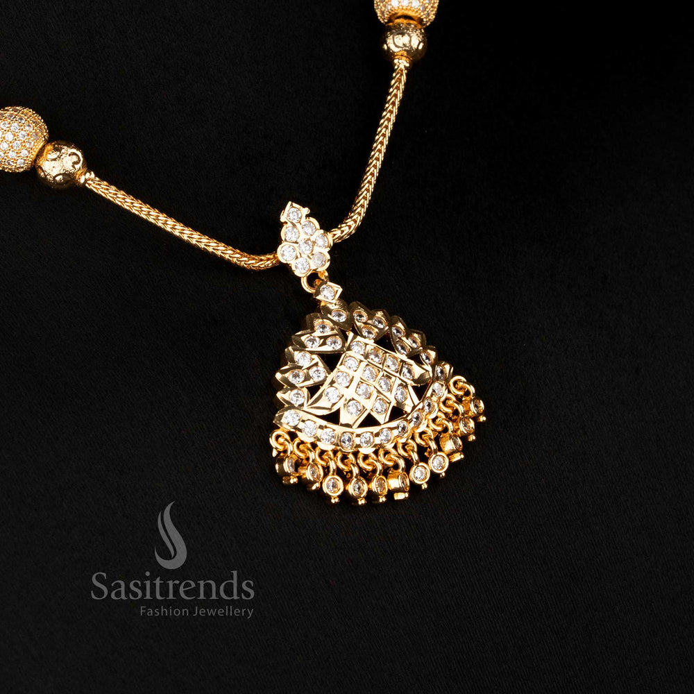 Guaranteed Impon addigai one gram micro gold White AD stone necklace with fan-layered AD stone pendant structure - Sasitrends