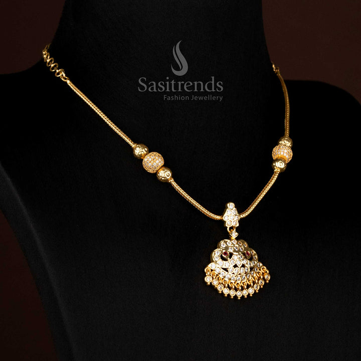 Impon addigai necklace with multi-layer dome pendant and green ruby stones