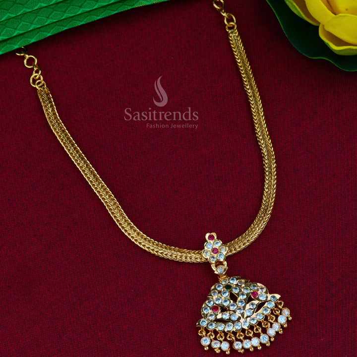 Exquisite Attigai pendant necklace, intricately micro gold plated and embellished with sparkling AD stones, designed for a sophisticated look from Sasitrends