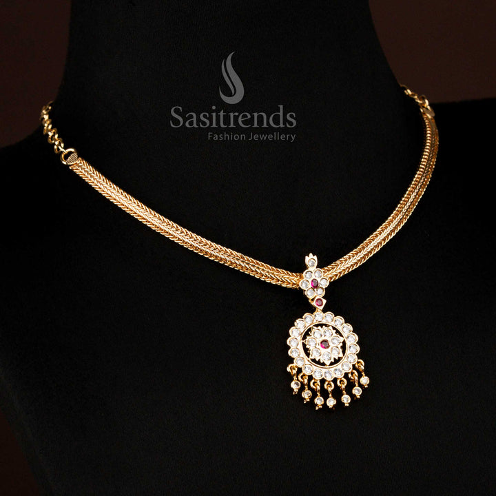 Traditional Attigai Pendant Necklace with Micro Gold Plated and AD Stones | Sasitrends