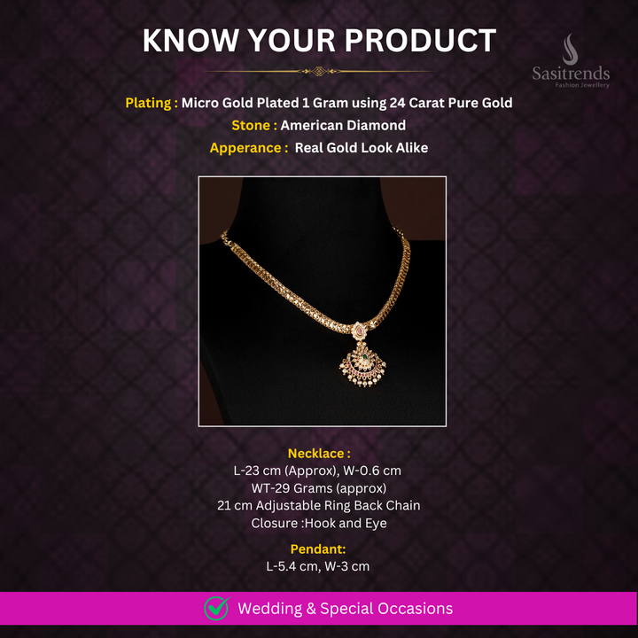 Micro Gold plated AD Necklace Measurement image - Sasitrends