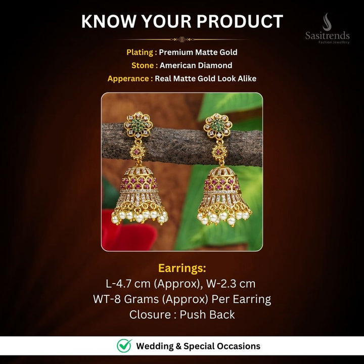 Premium Temple Matte Gold Plated Earrings Measurement Image - Sasitrends
