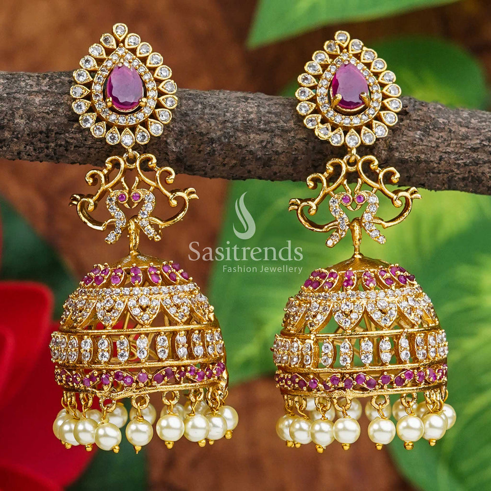 Bridal Jhumka Earrings - Rich Ruby Hues - Sasitrends