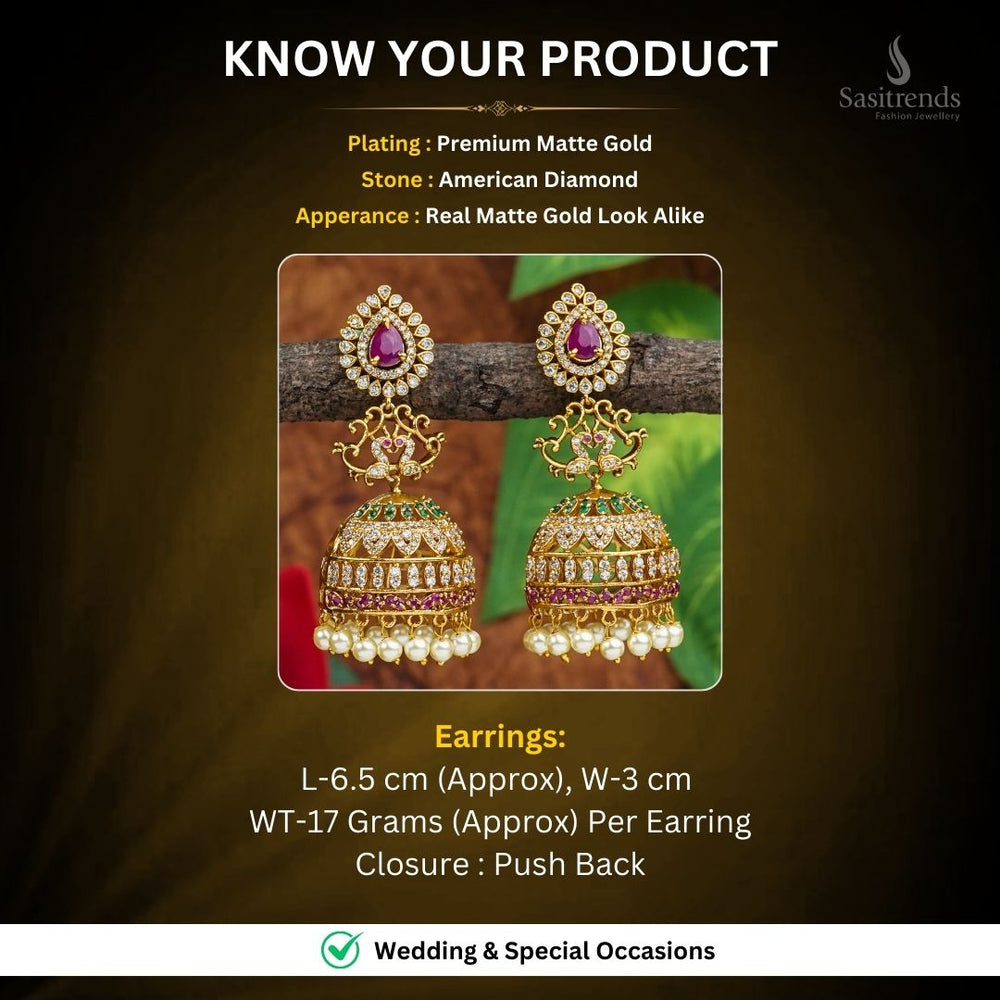 Premium Temple Matte Gold Plated Earrings Measurement Image - Sasitrends
