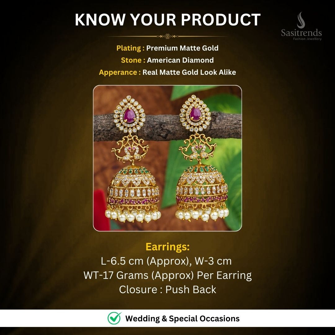 Premium Temple Matte Gold Plated Earrings Measurement Image - Sasitrends
