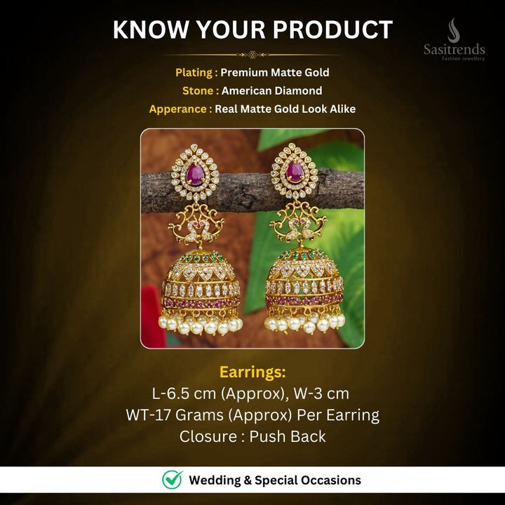 Premium Temple Matte Gold Plated Earrings Measurement Image - Sasitrends
