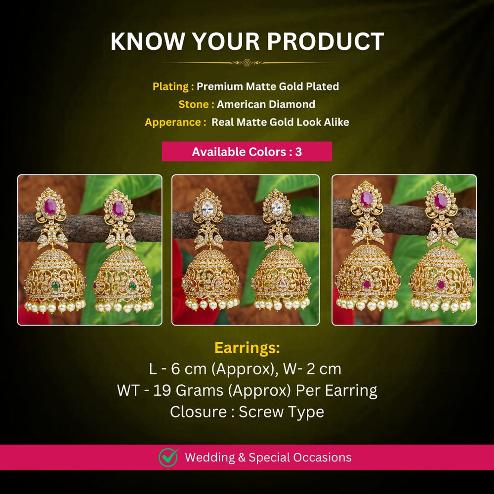 Matte gold plated AD earrings measurement image - Sasitrends