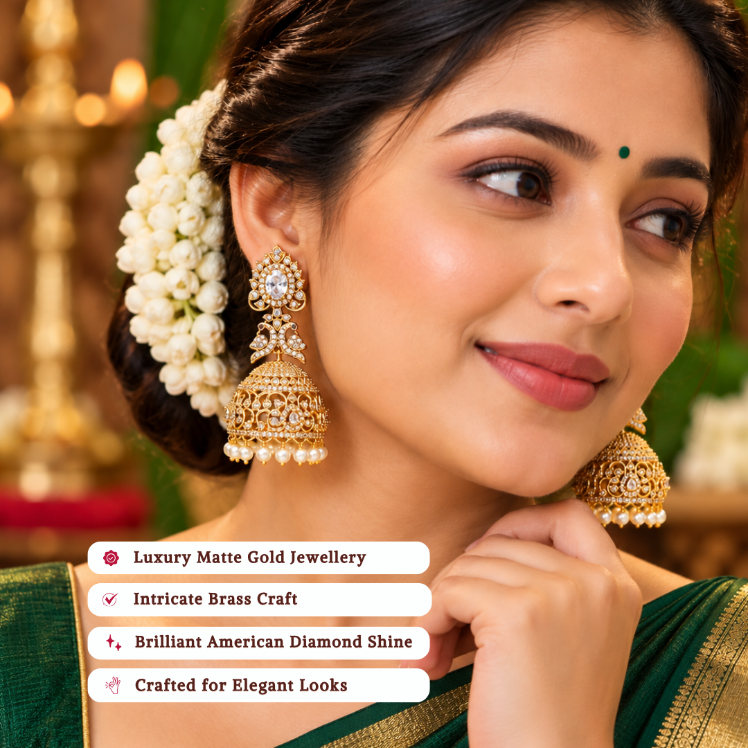 Bridal Premium matte gold plated american diamond earrings - Sasitrends