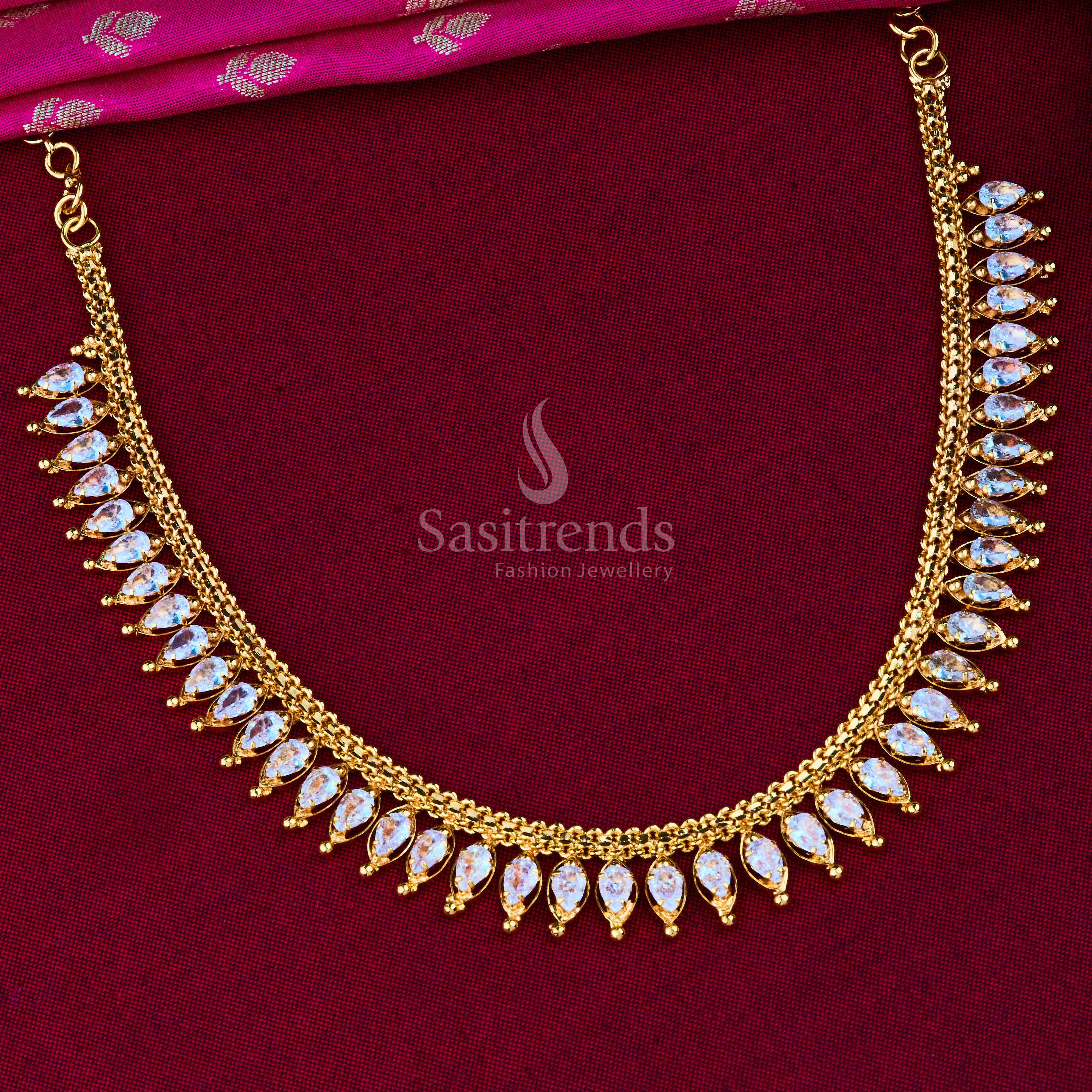 Mesmerizing white stone jewellery set with micro gold plating, crafted with premium elegance and a designer handcrafted look - Sasitrends