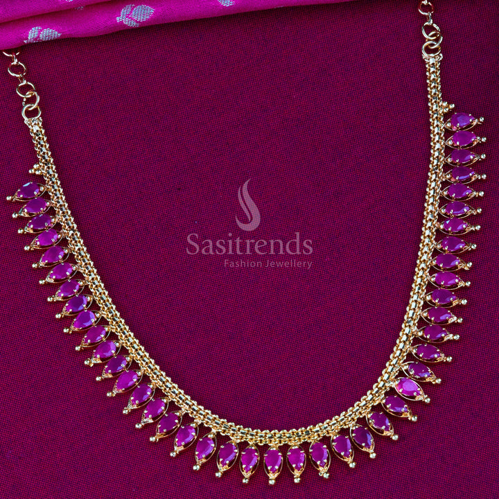 Stunning ruby gold plated jewellery set with American diamonds, a perfect bridal collection piece with festive luxury appeal - Sasitrends