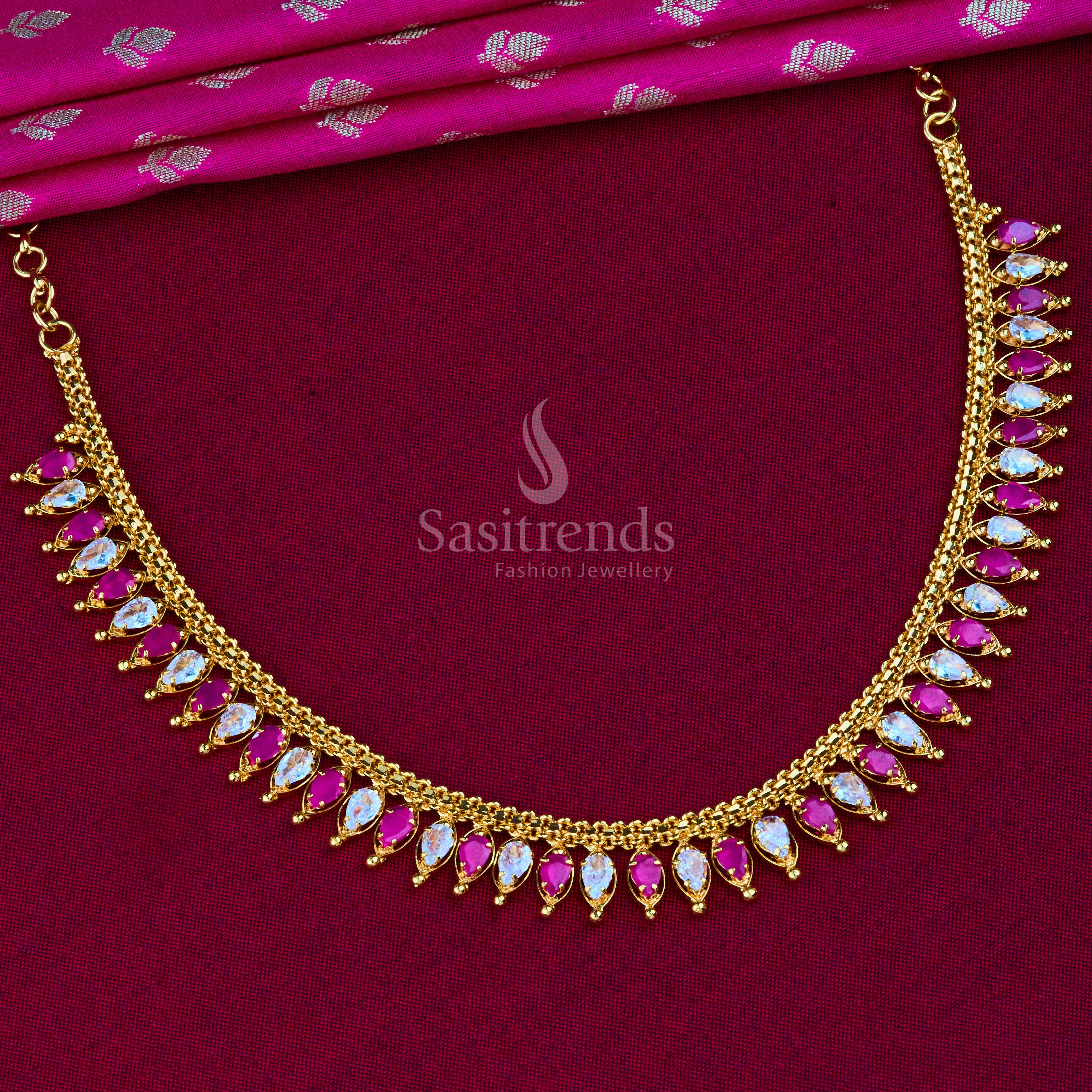  Royal white-ruby stone jewellery set with micro gold plating, a premium wedding fashion piece with traditional charm - Sasitrends