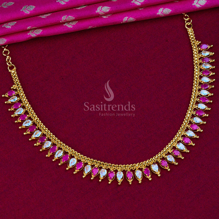  Royal white-ruby stone jewellery set with micro gold plating, a premium wedding fashion piece with traditional charm - Sasitrends