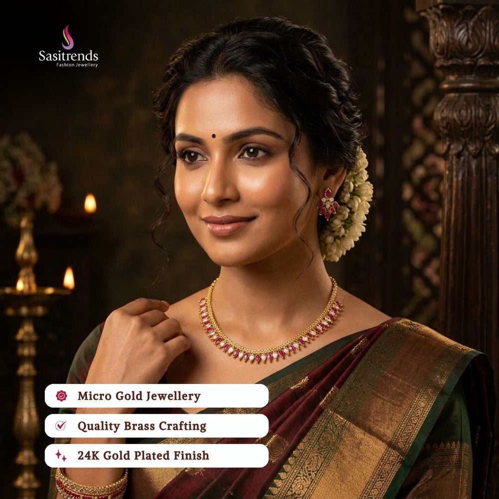 Guaranteed Micro gold plated AD stone necklace model image - Sasitrends