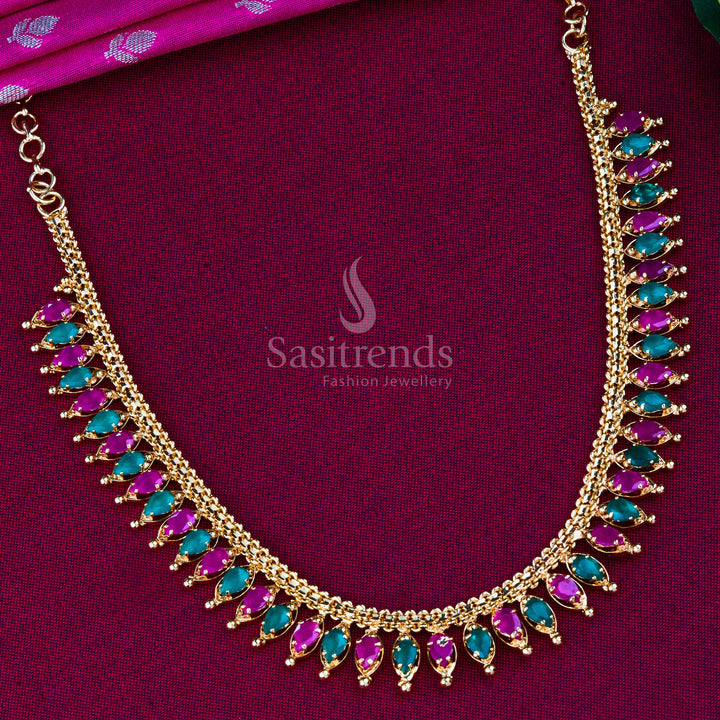 Elegant ruby-green stone jewellery set with micro gold plating, showcasing handcrafted royal ethnic luxury - Sasitrends