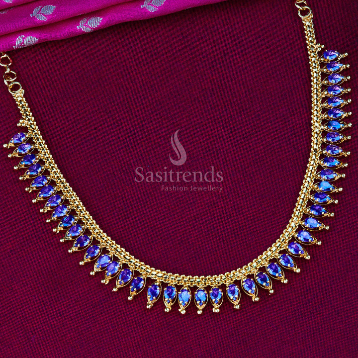 Royal Ink blue American diamond jewellery set with micro gold plating, an exclusive ethnic fashion collection piece - Sasitrends