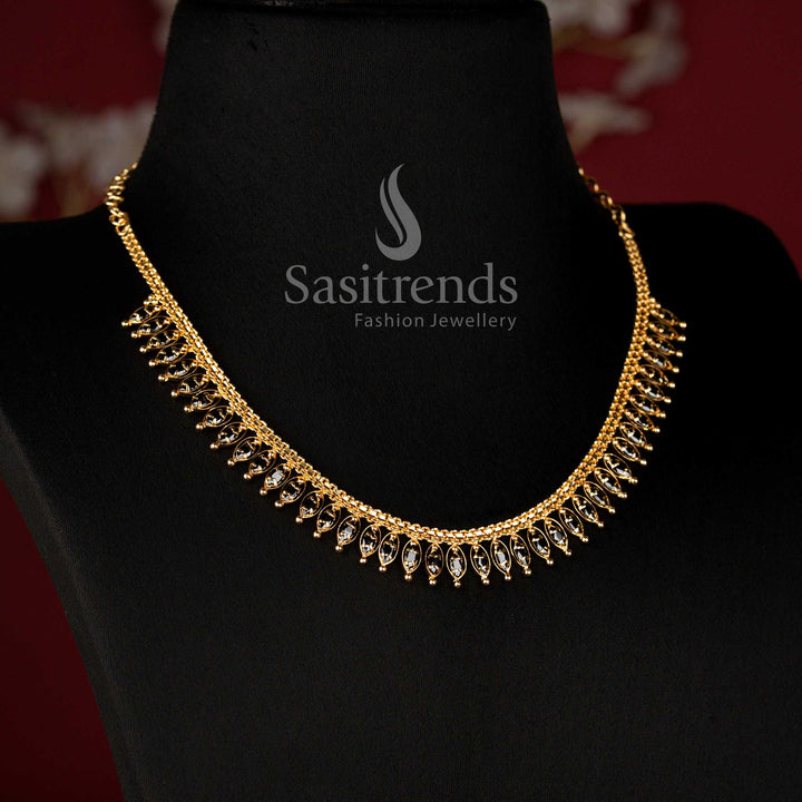 American Diamond Micro Gold Plated White Stone Necklace for Women - Sasitrends