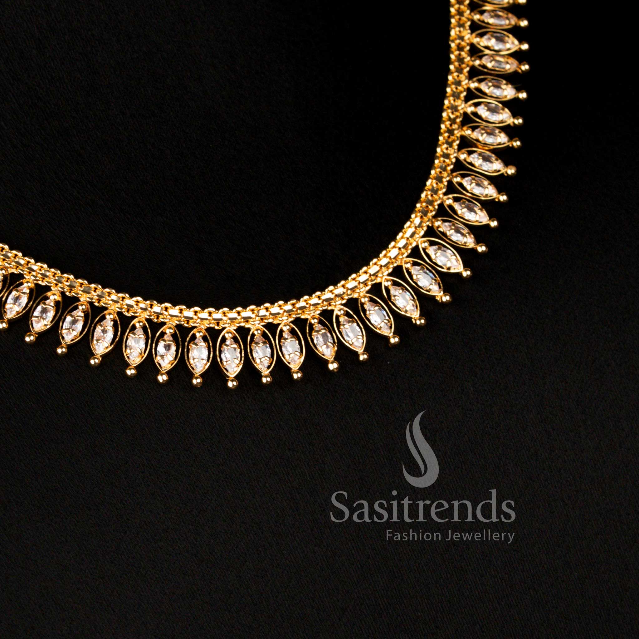 American Diamond Micro Gold Plated White Stone Designer Necklace - Sasitrends